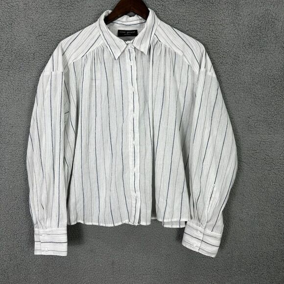 Lane Bryant Button Up Top Womens 20 White Striped Long sleeve Gauzy Career Chic - Picture 1 of 8